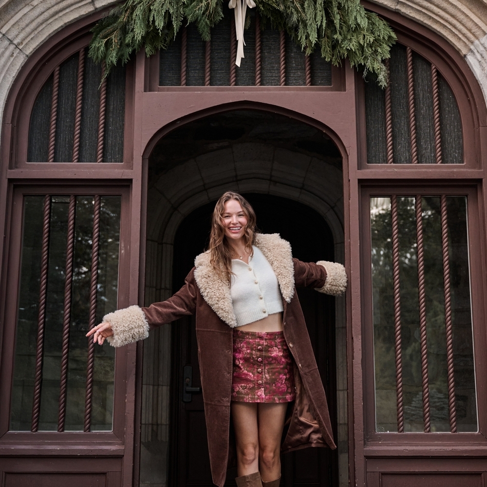 Altrd State Brown Coat with Cream Fur Trim - Picture 2 of 5